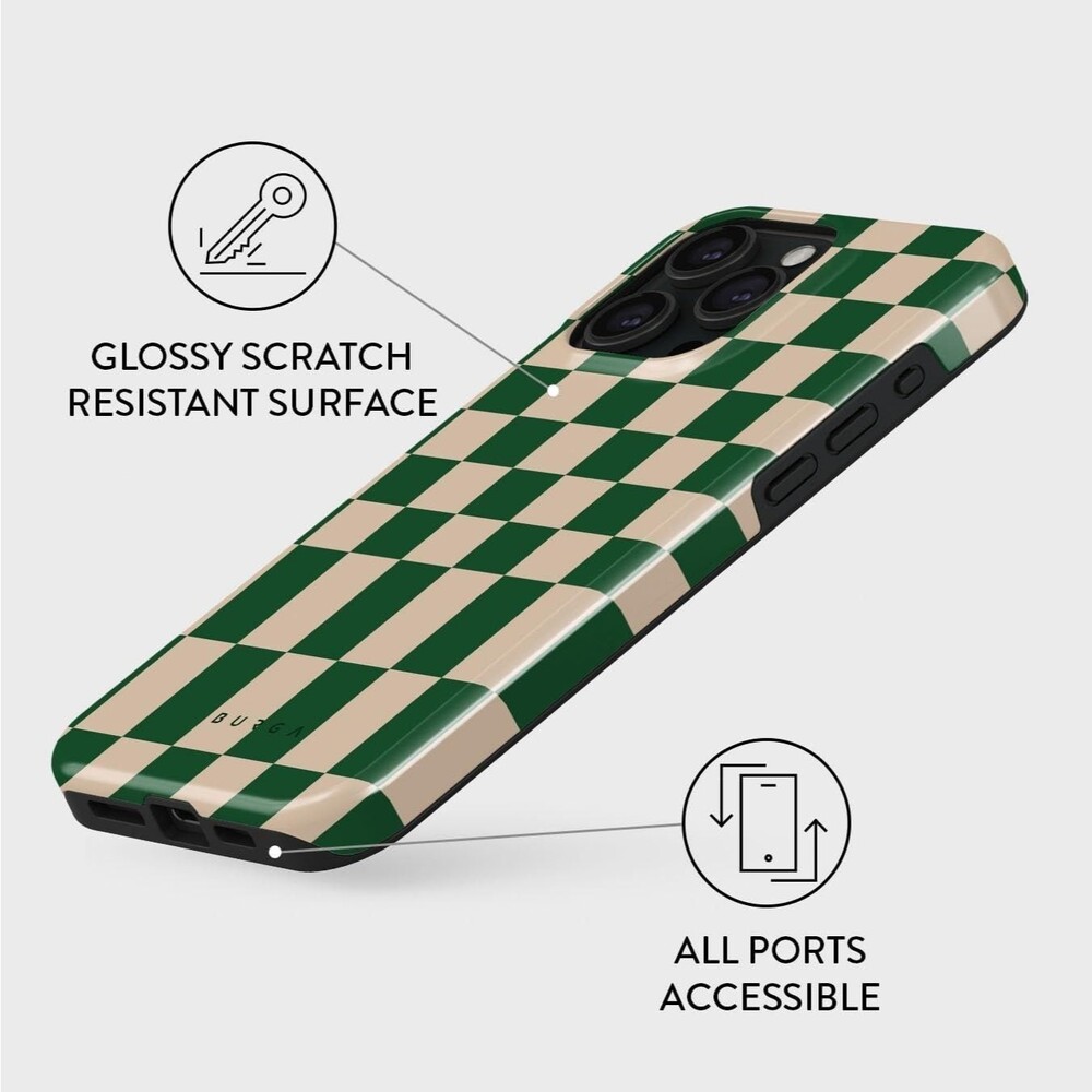 New Burga Case for iPhone 15 Pro Tough Shockproof Hard Shell Checkered Plaid